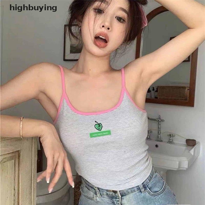 Áo Croptop Hai Dây Y2k Họa Tiết Kẻ Sọc Phong Cách Vintage