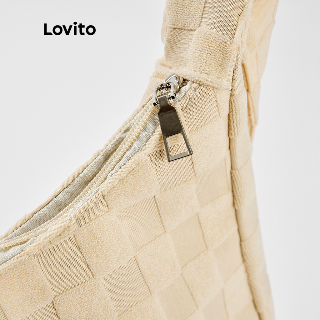 Túi đeo vai Lovito có dây kéo họa tiết kẻ sọc phong cách thường ngày dành cho nữ L50AD114 (mơ/hồng/tím/đen)