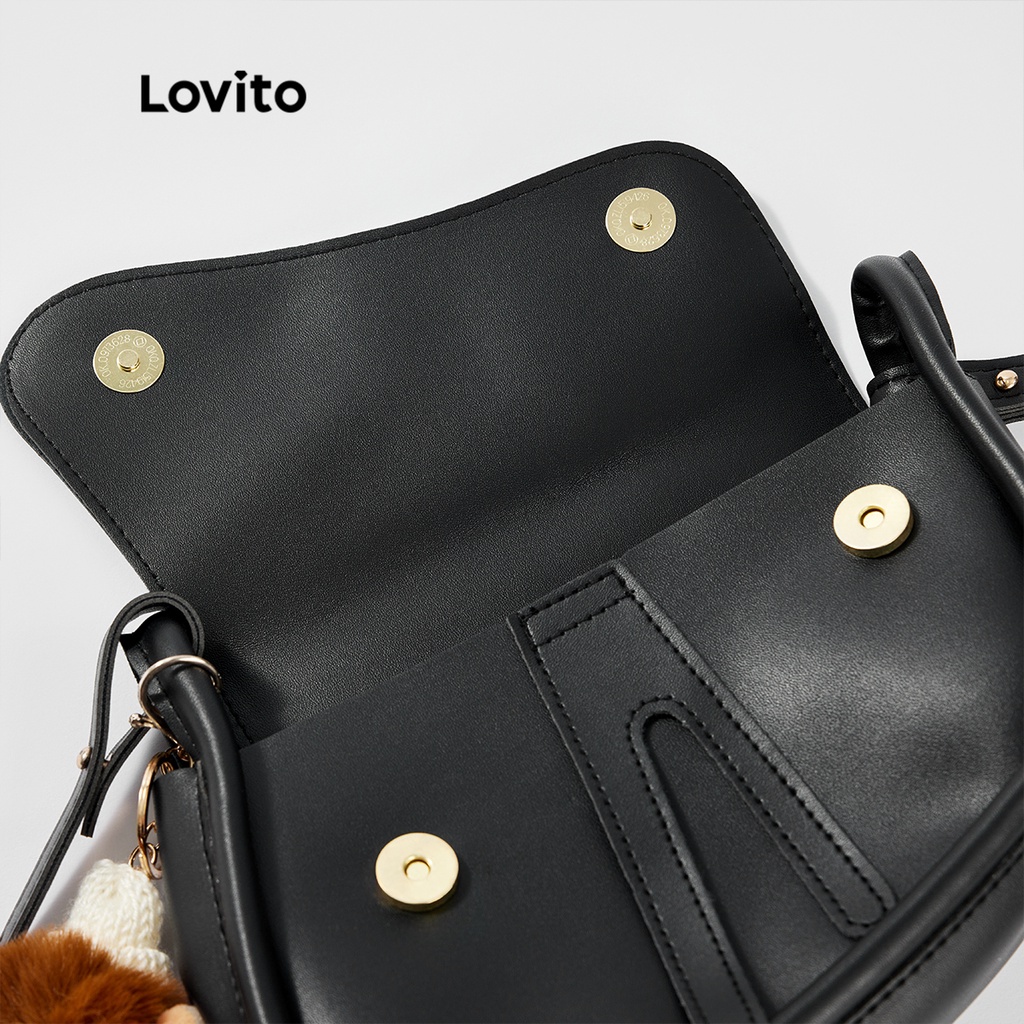 Túi đeo vai Lovito nhỏ họa tiết hoạt hình màu trơn phối viền tương phản thường ngày cho nữ L50AD122 (kaki/màu mơ/đen)