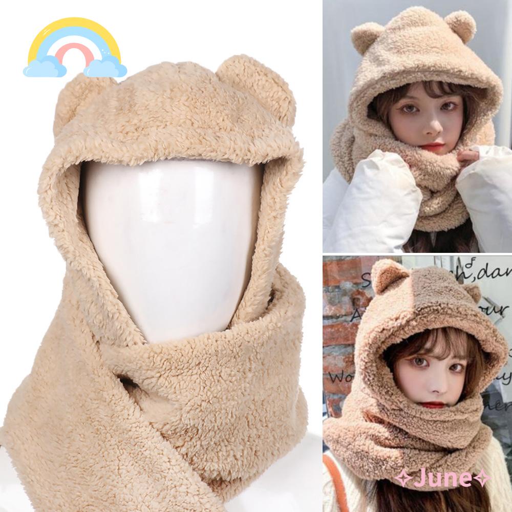 Mũ trùm đầu tích hợp khăn choàng hình gấu bông xinh xắn nhiều màu sắc thời trang mùa đông cho nữ