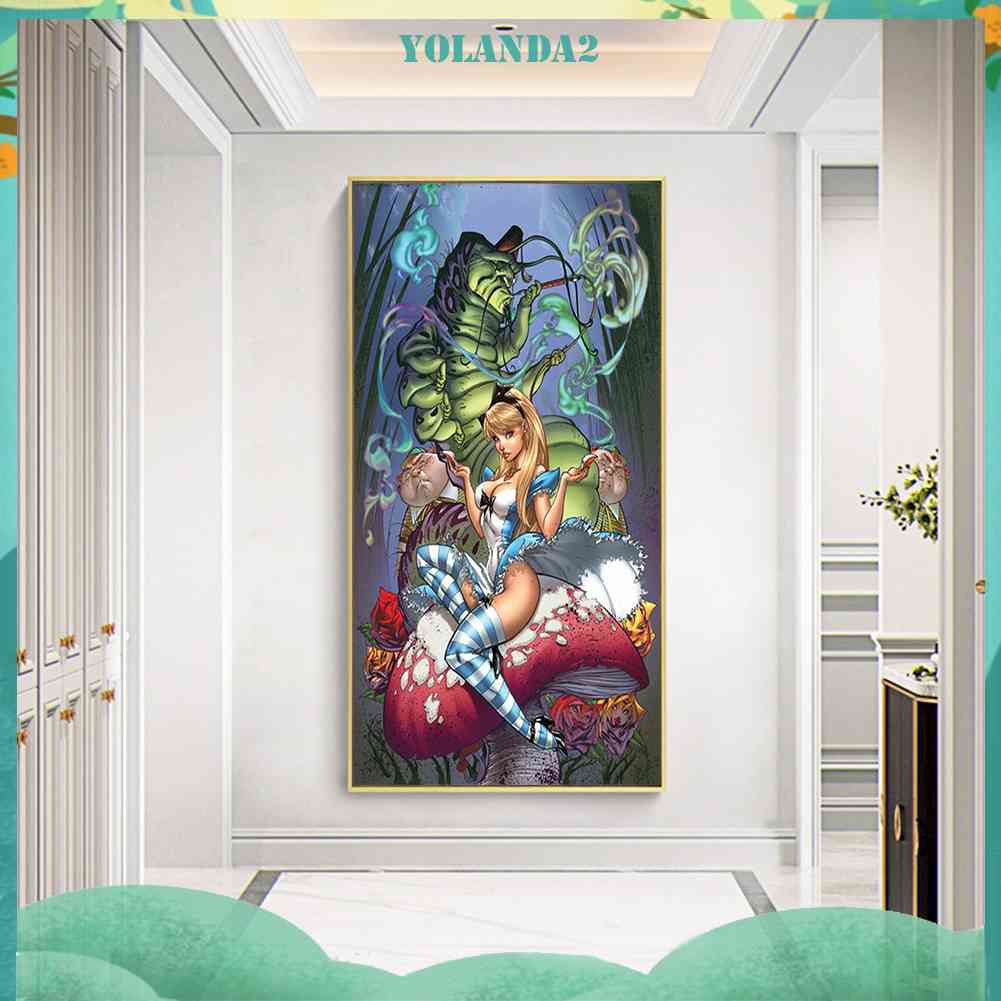 Bộ Tranh Đính Đá 5D Họa Tiết Alice in Wonderland Độc Đáo DIY Dùng Trang Trí Nhà Cửa