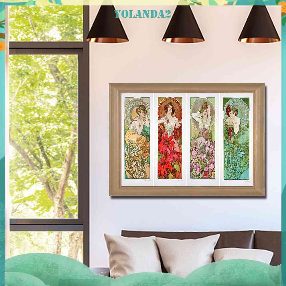 Tranh Đính Đá Kim Cương Toàn Bộ Bốn Mùa Hình Vẽ Người Phụ Nữ Trang Trí