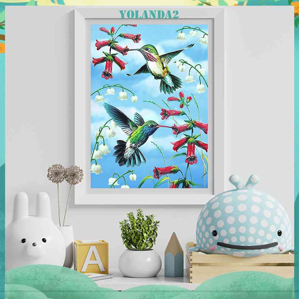 Tranh Đính Đá Kim Cương Toàn Bộ Họa Tiết Chim Và Hoa Dùng Trang Trí Tường