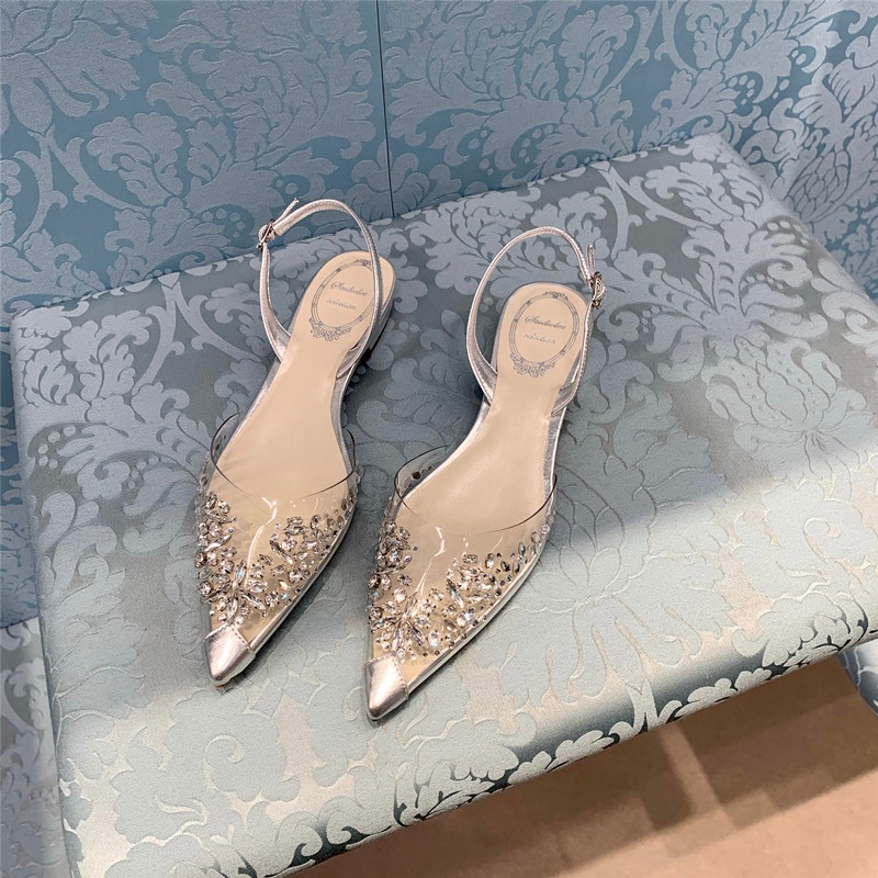 Giày Sandal Cao Gót Mũi Nhọn Đính Đá Pha Lê Trong Suốt Thời Trang Mùa Hè Dành Cho Nữ W667