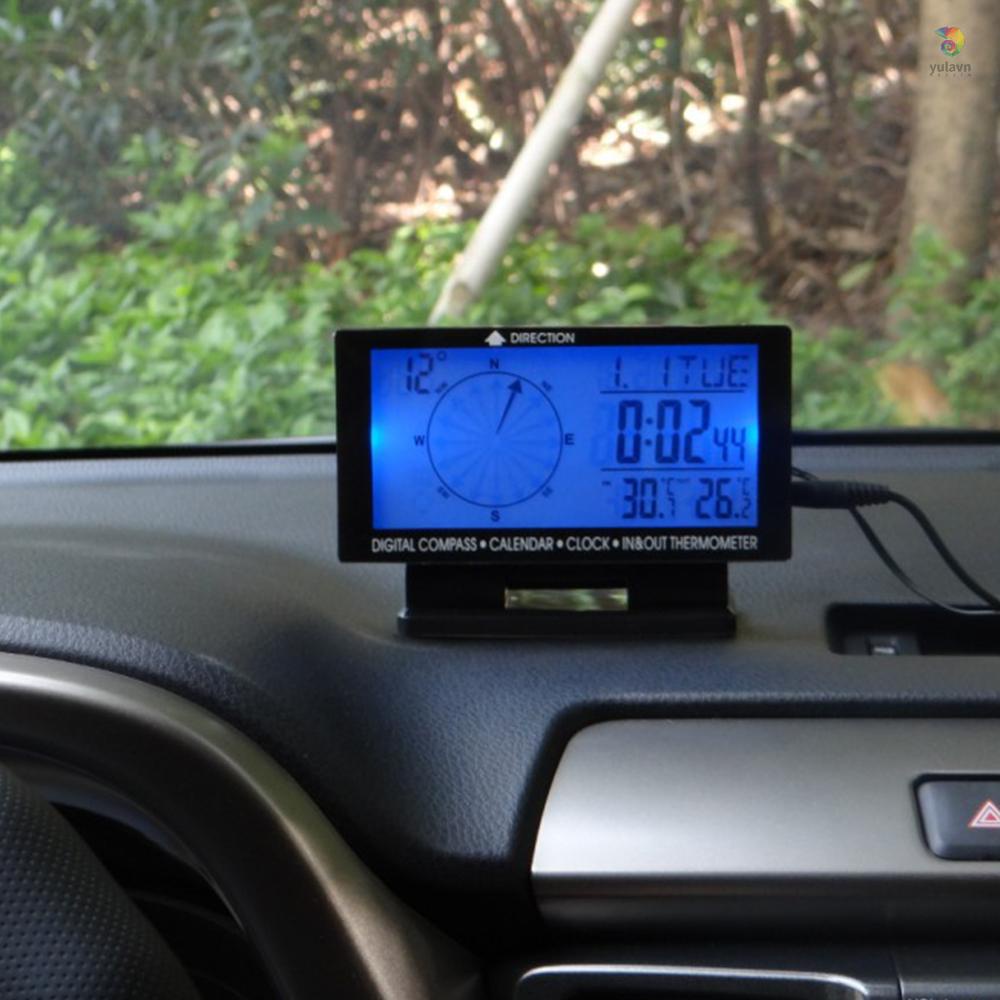 Đồng Hồ Kỹ Thuật Số LCD Kiêm Nhiệt Kế / La Bàn Đa Năng Trong Nhà &amp; Ngoài Trời Có Đèn Nền