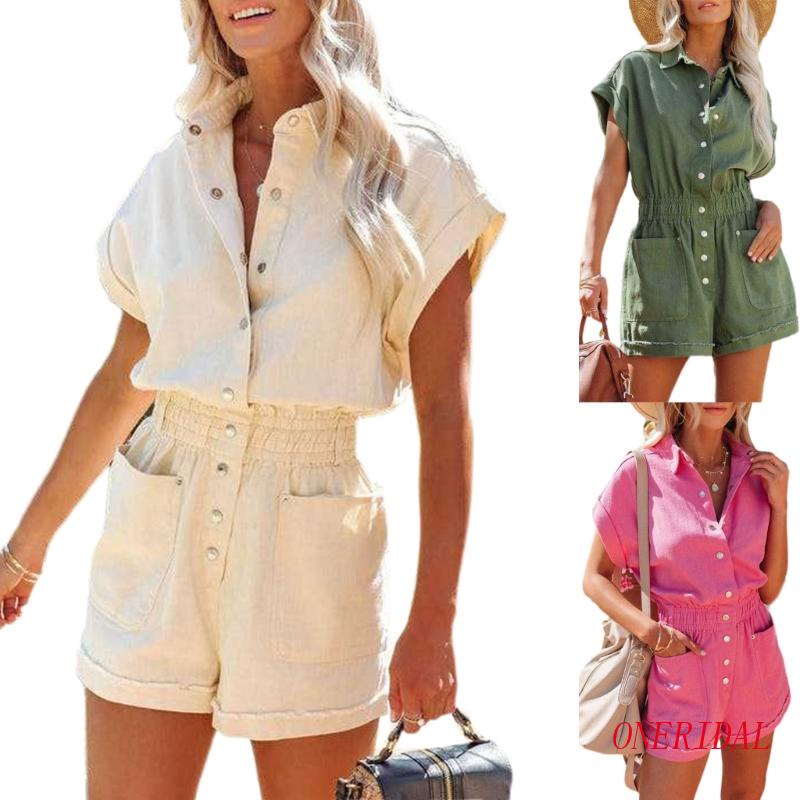 Bộ Áo Liền Quần Ngắn Tay Cài Nút Thời Trang Mùa Hè Cho Nữ
