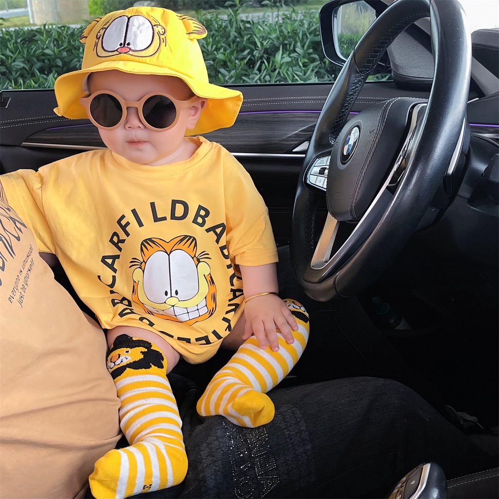 Áo Liền Quần Ngắn Tay In Hình Mèo Garfield Dễ Thương Thời Trang Mùa Hè Cho Bé Trai Sơ Sinh