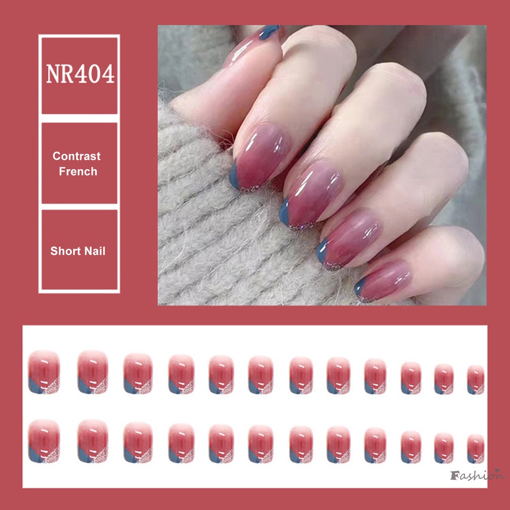 Móng Tay Giả Ngắn Hình Tròn Dạng Nhấn Phong Cách Pháp