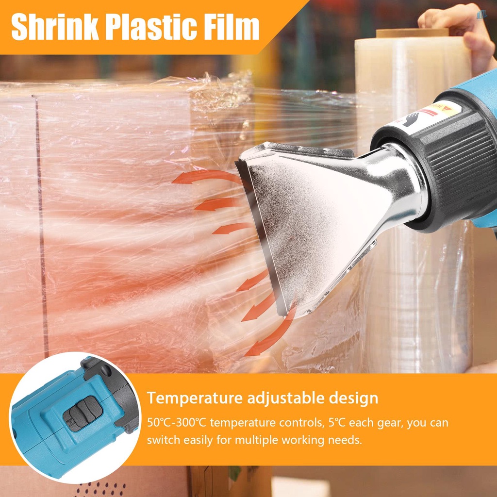 Máy Phát Nhiệt Kỹ Thuật Số Cầm Tay (S2Vn) Có Thể Sạc Lại 50-3000°C Công Cụ Điều Chỉnh Nhiệt Độ Điện Điều Chỉnh Được Với 4 Đầu Phun Tương Thích Với Makita Lit