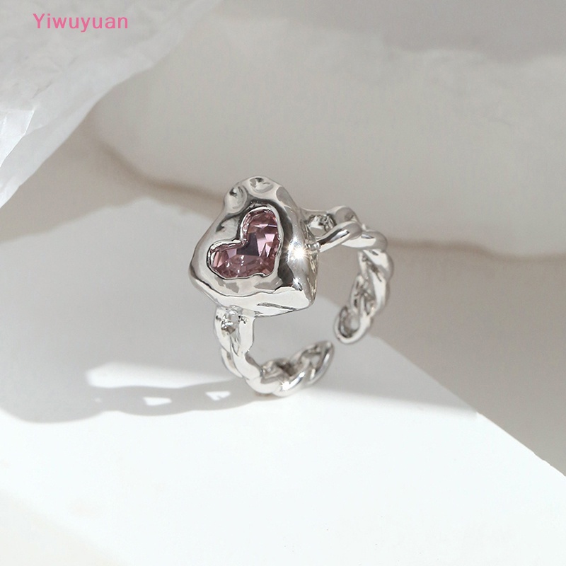 < Yiwuyuan > Nhẫn Đính Đá Pha Lê Hồng Hình Trái Tim Phong Cách Goth Harajuku Cổ Điển Thập Niên 90 Cho Nữ EMO Y2K