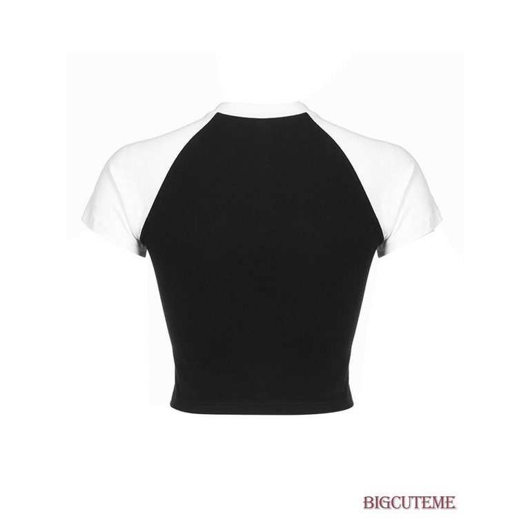 Áo Croptop Tay Ngắn Cổ Tròn Màu Sắc Tương Phản In Chữ Thời Trang Cho Nữ