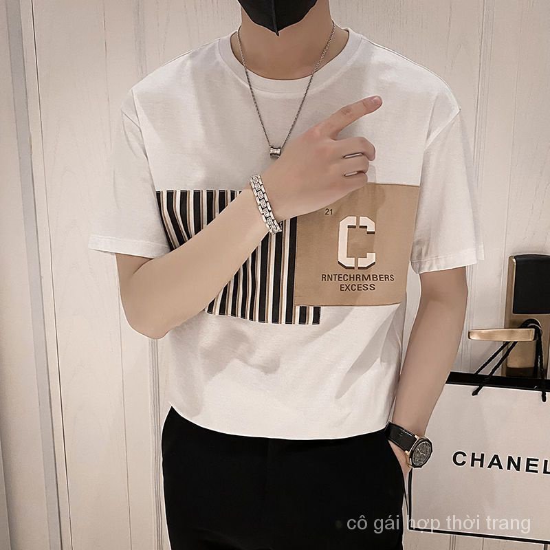 Áo Thun Nam Ngắn Tay Cổ Tròn Sọc Ngang Icm8 Thời Trang Hàn