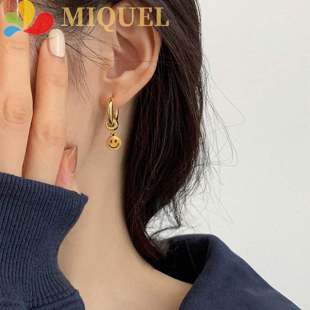 Bông Tai Hình Tròn Họa Tiết Mặt Cười Vui Nhộn Bằng Hợp Kim Phong Cách Hàn Quốc Cho Nữ