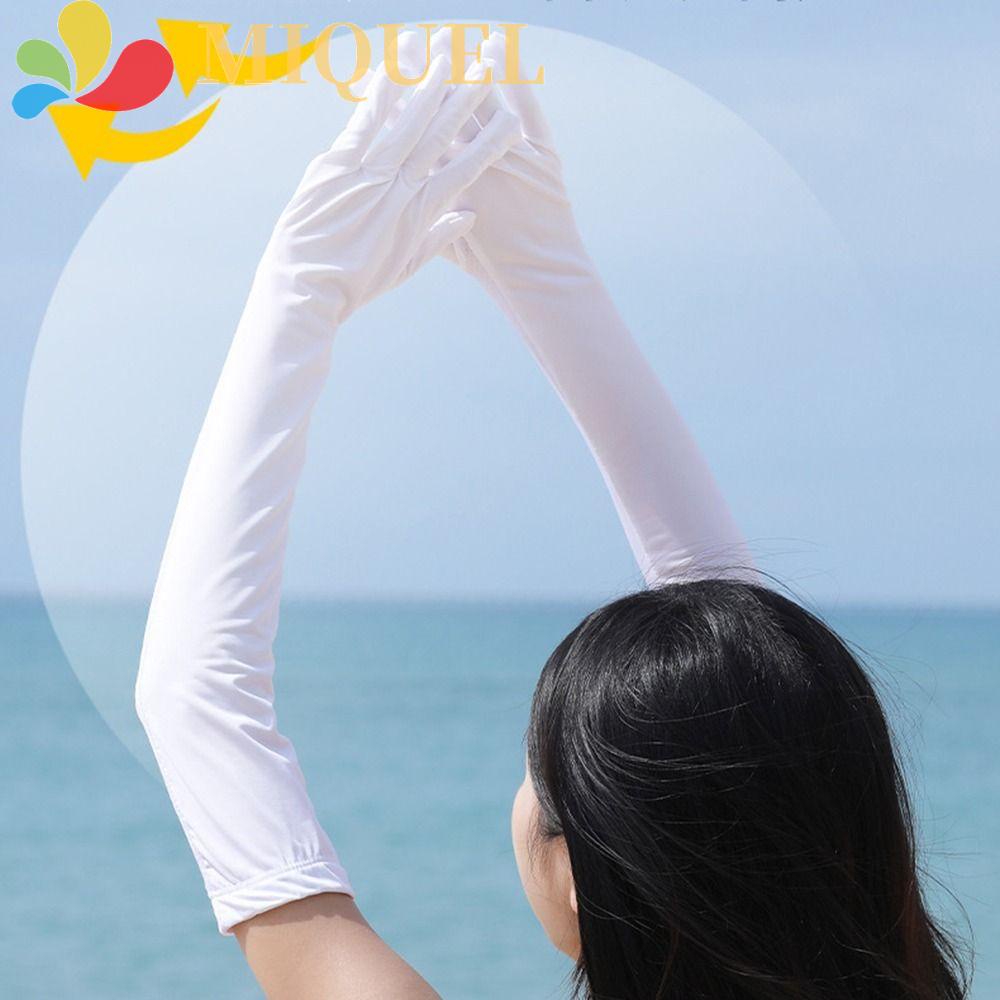 Găng Tay Lái Xe Dài Bằng Lụa Lạnh Màu Trơn Thoáng Khí Có Thể Chạm Màn Hình Cảm Ứng