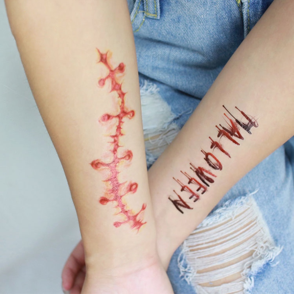 Set 10 Hình Xăm Dán Tạm Thời Chống Nước Siêu Mỏng Đa Năng Phong Cách Halloween