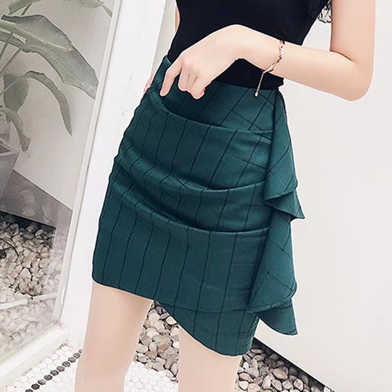 Chân Váy Ngắn Lưng Cao Ôm Dáng Họa Tiết Kẻ Sọc Thiết Kế Lệch Tà Thời Trang Mùa Hè Quyến Rũ Cho Nữ