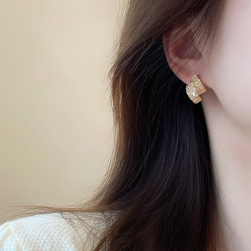 Khuyên Tai Hình Học Nhỏ Đính Đá zircon Màu Sâm Panh Thiết Kế Thời Trang Mới 2023 Dành Cho Bạn Nữ