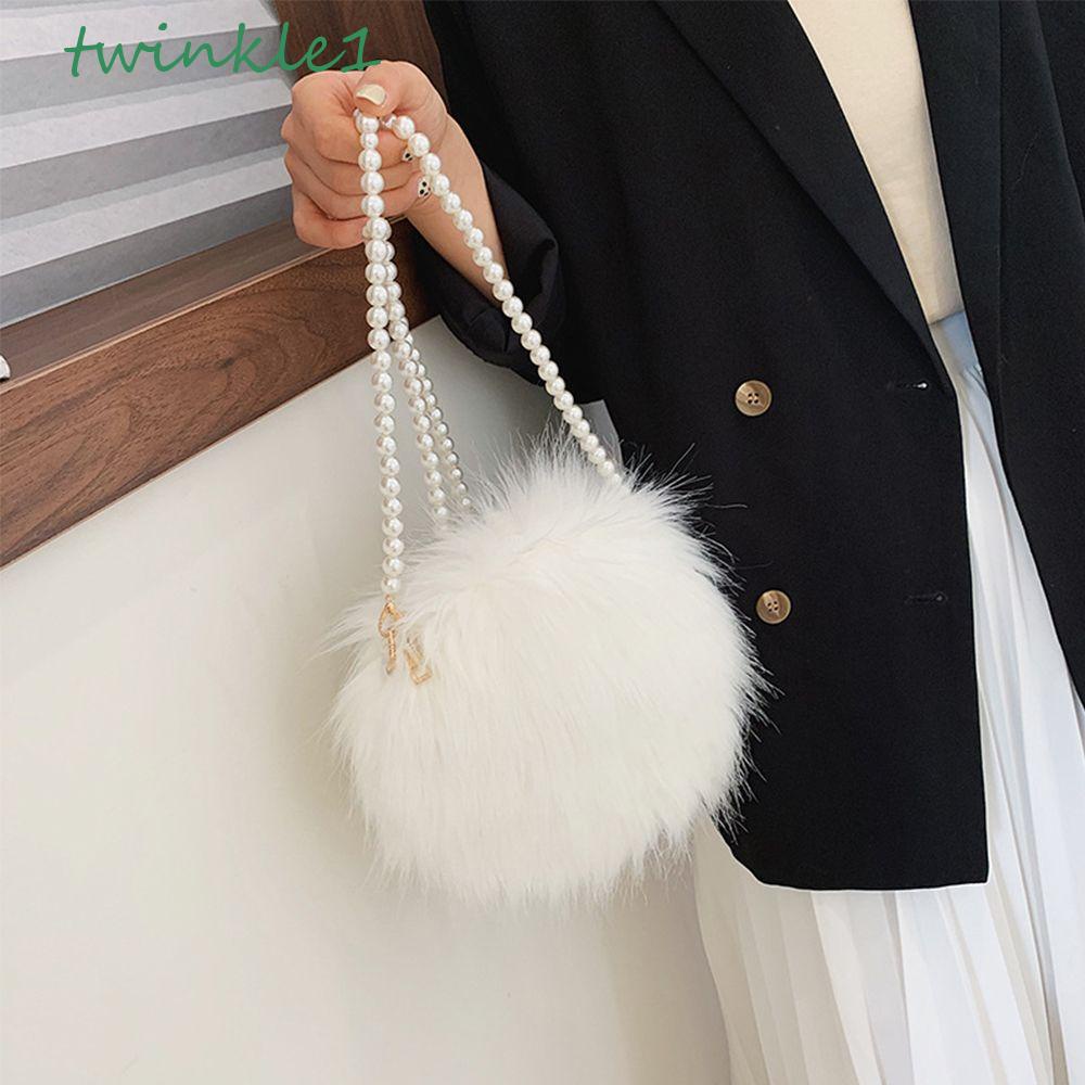 Túi Xách Đeo Vai Hình Tròn Phủ Lông Giả Mềm Mại Thời Trang Nữ Sành Điệu