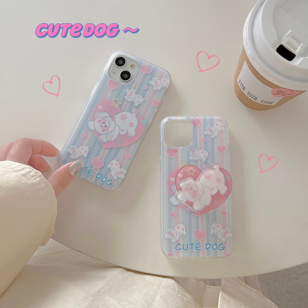 Ốp Điện Thoại Imd Silicone Mềm Trong Suốt In Hình Chú Chó Hoạt Hình Có Giá Đỡ Cho iPhone11 12 13 14 Pro Max
