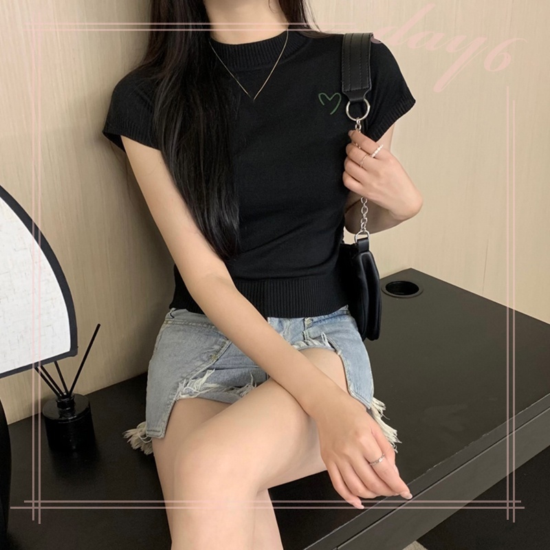 Áo Thun Tay Ngắn Cổ Lọ Thời Trang Mùa Hè Phong Cách Hàn Quốc Cho Nữ