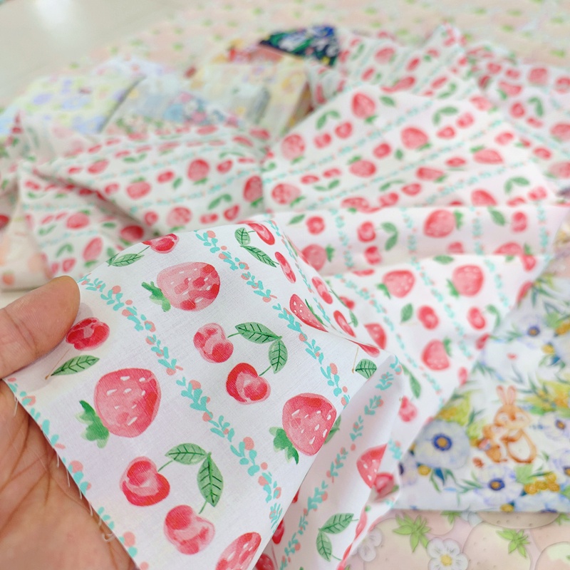 Tấm Vải 100% Cotton Rộng 145cm Họa Tiết Thỏ Vintage