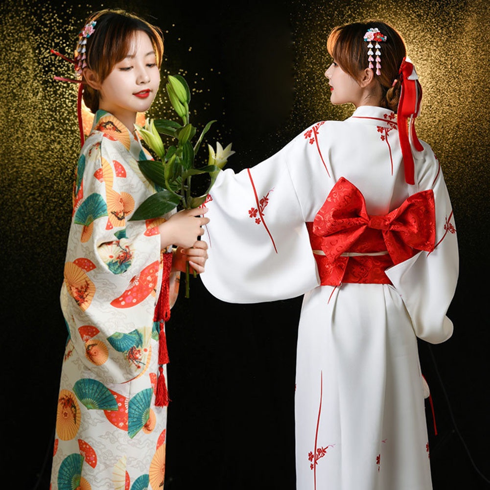 Đầm Kimono Truyền Thống Nhật Bản Dáng Dài In Hình Hoa Anh Đào Ngọt Ngào Yukata Geisha Vintage Cho Nữ Vestidos