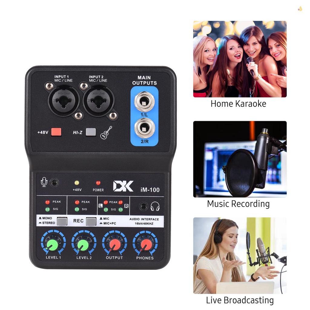 Thẻ Ghi Âm Chuyên Nghiệp DK iM100 16bit / 48kHz Mini Giao Diện USB 2 Trong &amp; 2 Ra 48V Phantom Power-B