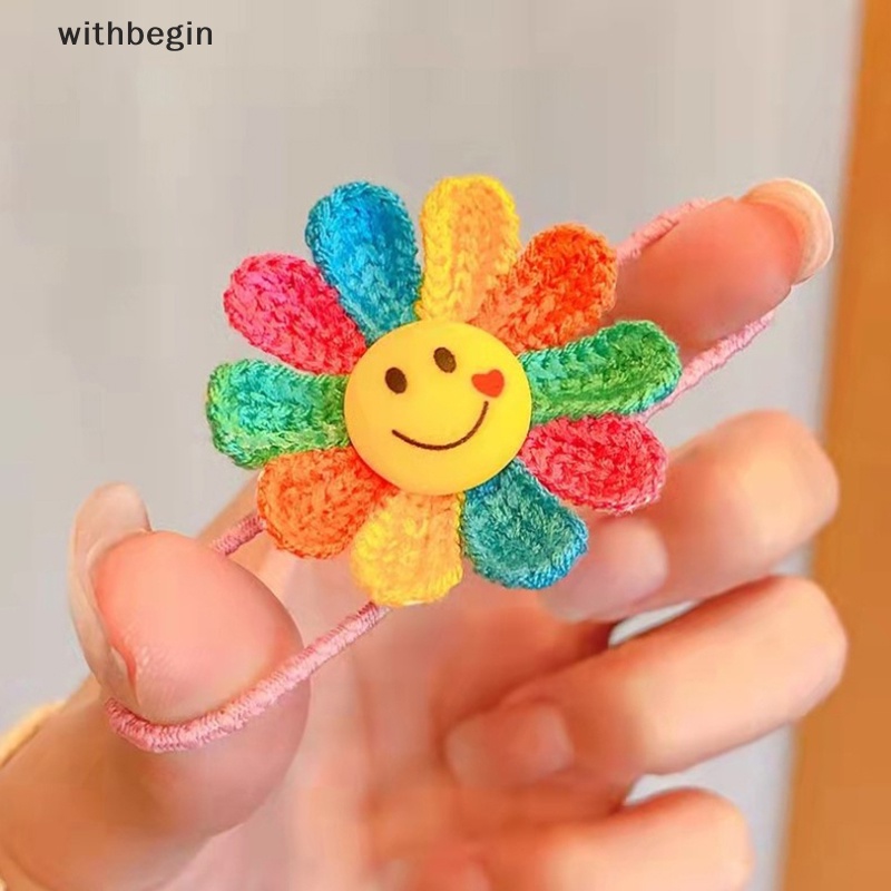 1 Cặp Kẹp Tóc Đan Len Hình Hoa Hướng Dương Mặt Cười Dễ Thương Cho Bé Gái