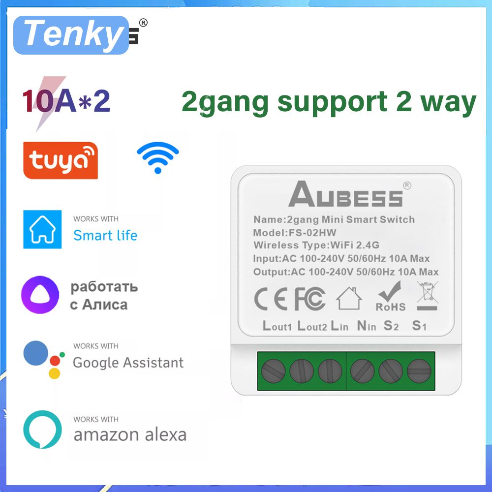 2Gang Tuya WiFi Mini Switch 10a SMART Switch Module Hỗ trợ 2 cách điều khiển ứng dụng điều khiển làm việc với Alexa Google Home Yandex Alice