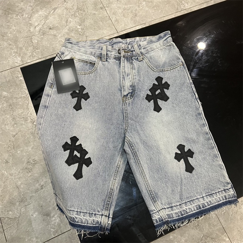 (C) Hrome (H) eart &amp; Heavy duty Quần Short Cắt laser Chéo Từ Da Bò Cứng Màu Bạc Thời Trang Và Xu Hướng