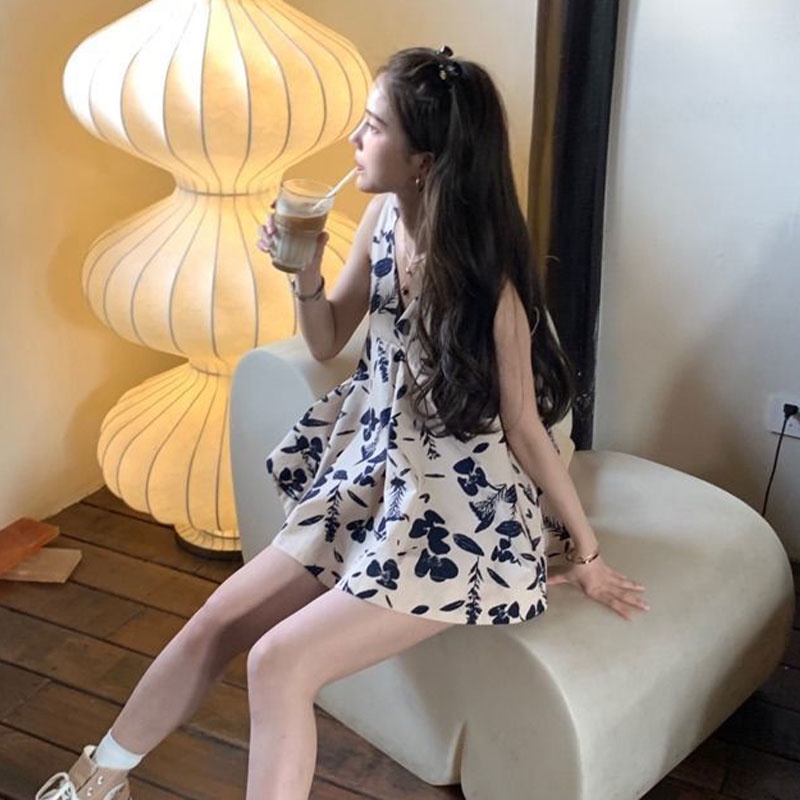 Áo Hai Dây Cổ Chữ V Họa Tiết Hoa Thời Trang Mùa Hè Cho Nữ