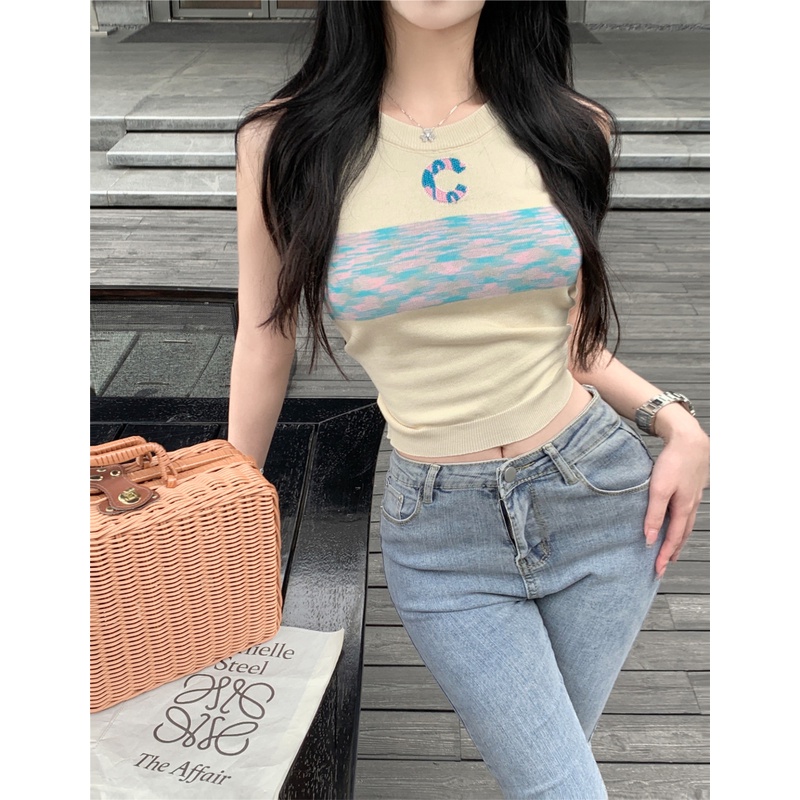 Áo Hai Dây Dệt Kim Ôm Dáng Màu Khối Đơn Giản