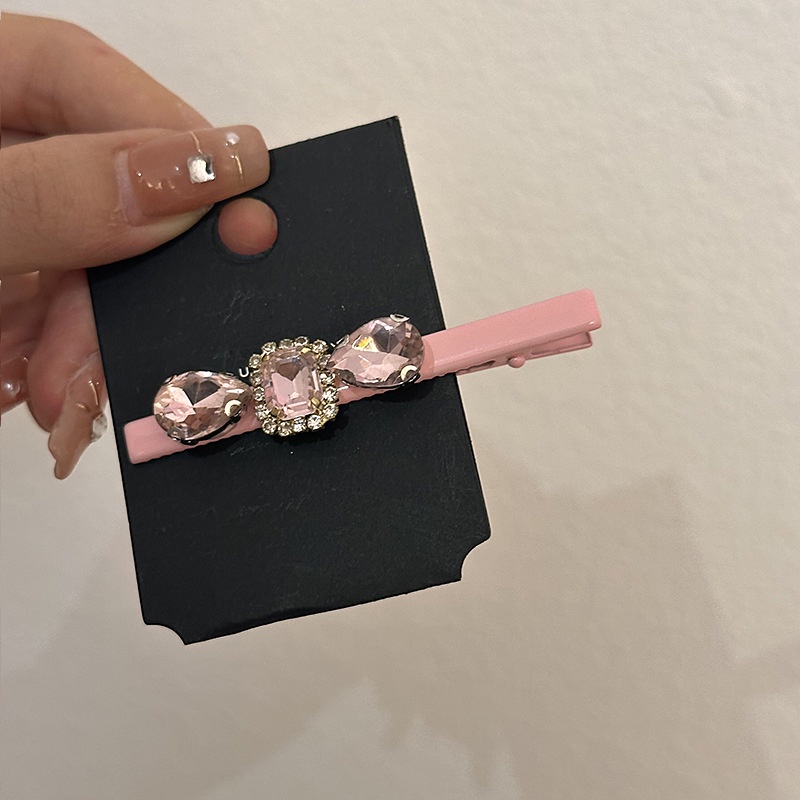 Kẹp Tóc Đính Đá Hình Trái Tim Màu Hồng Ngọt Ngào Phong Cách Hàn Quốc Dễ Phối Đồ Thời Trang Mùa Hè Cho Nữ