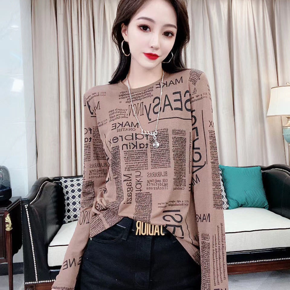 Áo Thun Tay Dài Cổ Tròn In Họa Tiết Thời Trang Mùa Hè Phong Cách Châu Âu Cho Nữ