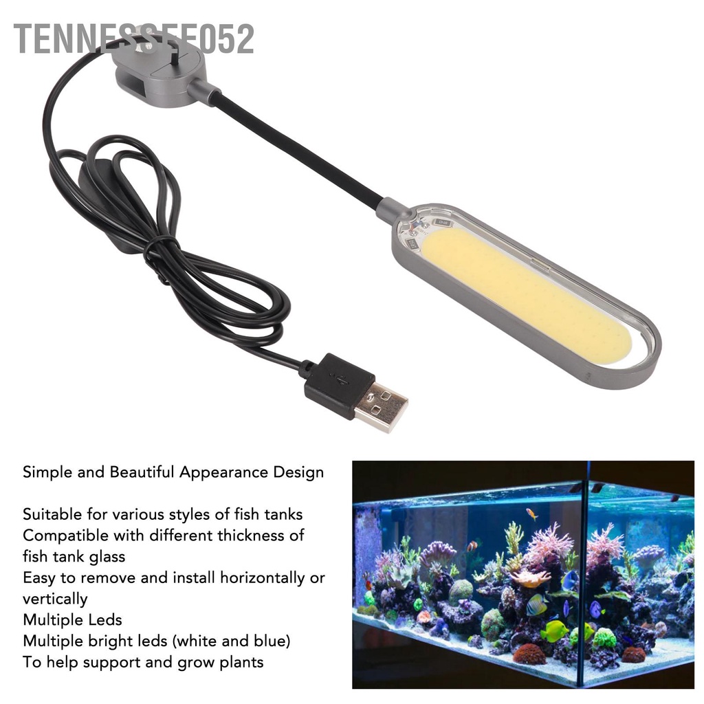 Tennessee052 Kẹp Trên Bể Cá Chống Nước Xoay 360 Độ Đèn LED 5W Trồng Ngọt Xe Tăng Mặn