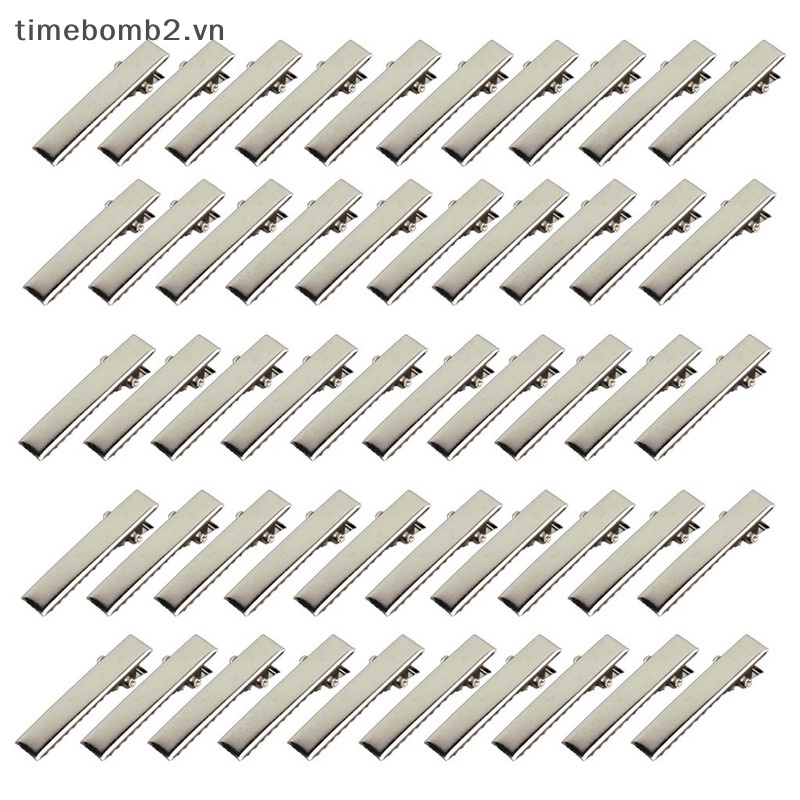 Set 50 Kẹp Tóc Kim Loại Phẳng Màu Bạc Thời Trang