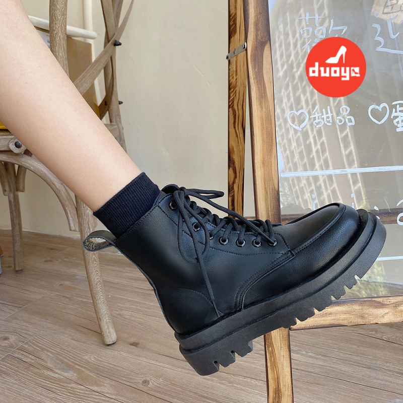 Giày Bốt Martin Màu Đen Kiểu Anh Thời Trang Mùa Hè 2021 Dễ Phối Đồ