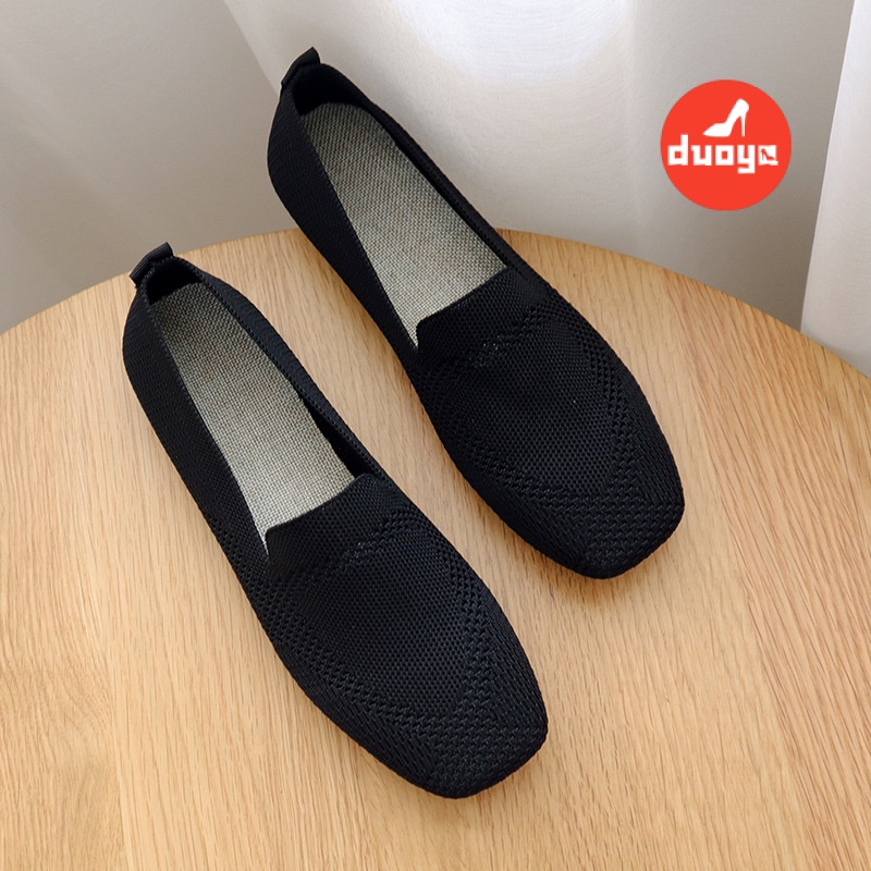 Duoya Giày Vải Dệt Đế Mềm Dày Dặn Mũi Vuông Chống Va Chạm Phong Cách Xuân Thu 2022 Cho Phụ Nữ Mang Thai-