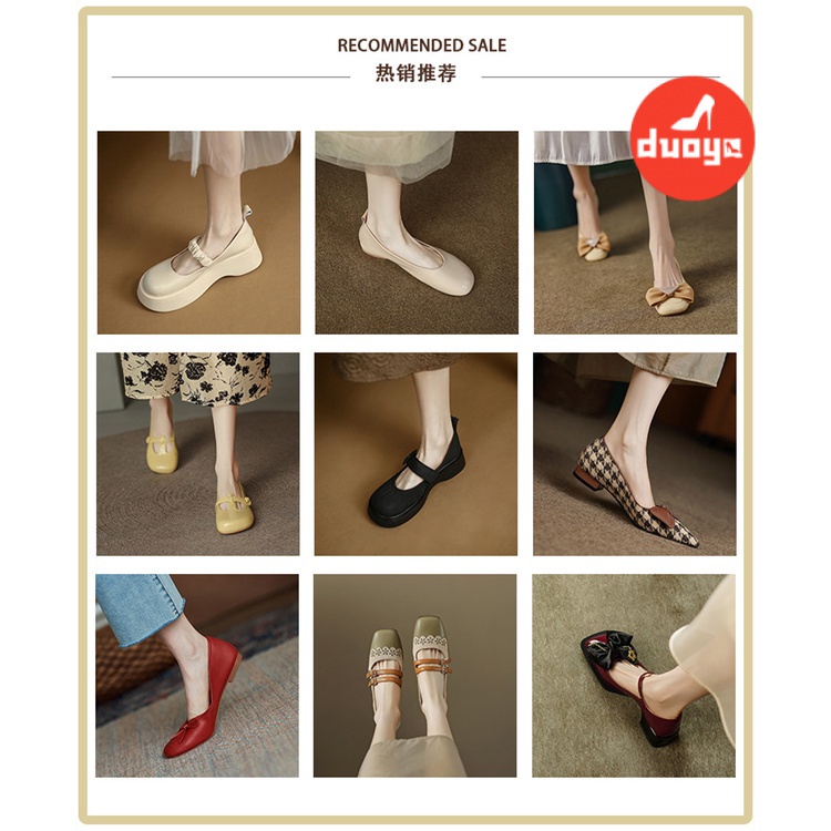 Duoya Tóc Thẳng ~ [Hàng Có Sẵn] Giày Cao Gót Mũi Tròn Bằng Da Thật Mềm Mại Thoải Mái Dễ Phối Đồ Cho Nữ Giới