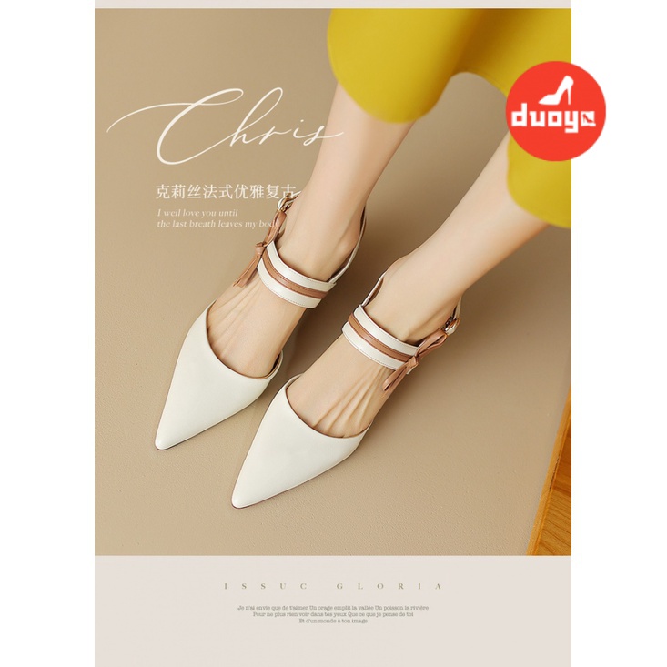 Duoya Tóc Thẳng ~ [Hàng Có Sẵn] Giày Sandal Cao Gót Da Mềm Dày Mùa Hè Có Khóa Cài Thắt Nơ Cho Nữ Miễn Phí Vận Chuyển