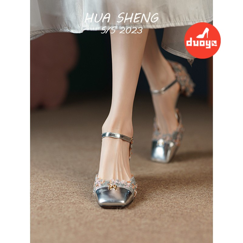 Tóc Thẳng Của Nhà Máy Duoya ~ [Hàng Có Sẵn] [] Sông Rhine●Giày Sandal Cao Gót Mũi Vuông Đế Dày Phẳng Sang Trọng Cho Nữ Miễn Phí Vận Chuyển