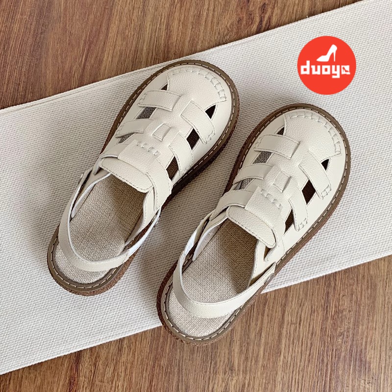 Duoya Tóc Thẳng ~ [Hàng Có Sẵn] Giày Sandal Mori Đế Dày Tăng Chiều Cao Một Nửa Phong Cách Preppy Dễ Phối Đồ Cho Nữ