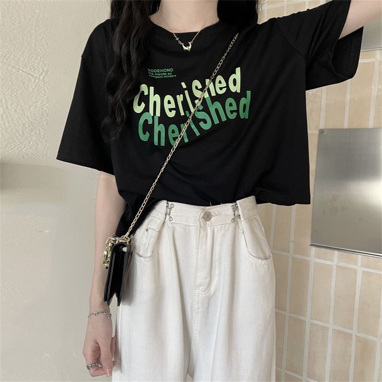 Áo Thun Lửng Ngắn Tay Phong Cách Hàn Quốc Dành Cho Nữ