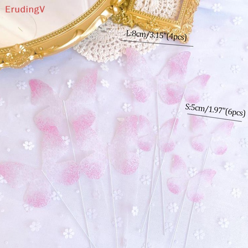 Bộ 10 Topper Trang Trí Bánh Kem Hình Bướm Bằng Vải Voan Màu Hồng