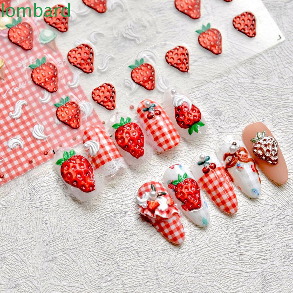 Miếng Dán Trang Trí Móng Tay 3D Họa Tiết Kẻ Sọc / Trái Cây Độc Đáo DIY