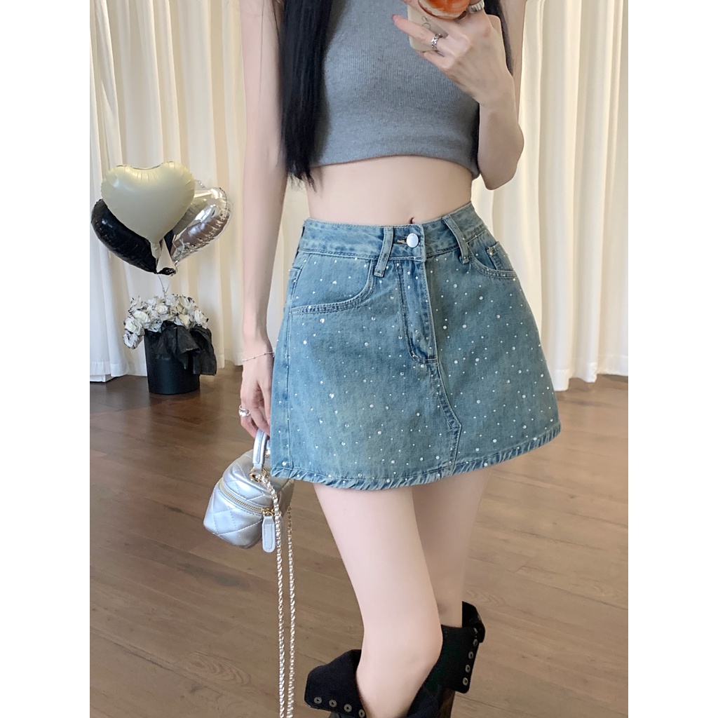 Chân váy jean Ngắn Lưng Cao Dáng Chữ A Thời Trang Cá Tính Cho Nữ