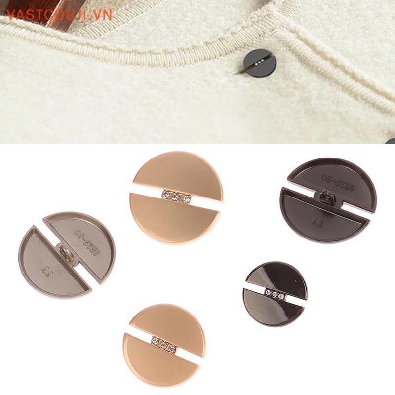 Set 5 Nút Áo Tròn 20mm / 23mm / 25mm / 30mm Bằng Kim Loại Đính Đá Trang Trí Đa Dụng