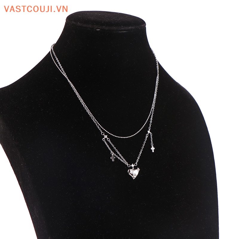 Vòng Cổ Choker Đính Đá Zircon Hình Trái Tim / Thánh Giá Xinh Xắn Cho Nữ