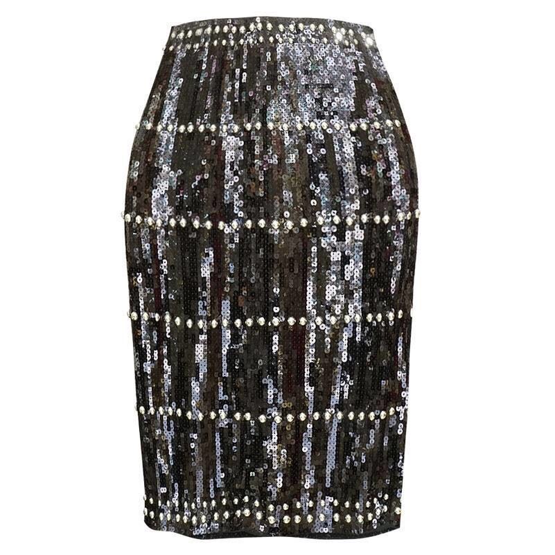 Chân Váy Đen Đính Sequin Lấp Lánh Thời Trang Vintage Cho Nữ