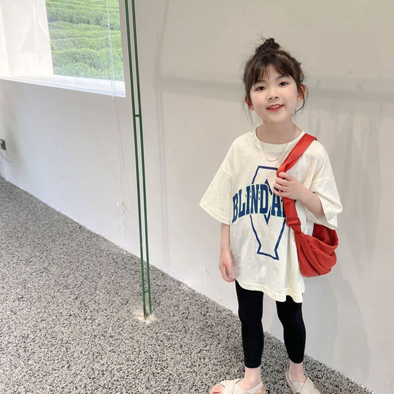 Áo Thun Cotton Tay Ngắn In Chữ Phong Cách Hàn Quốc Thời Trang Mùa Hè 2023 Cho Bé Gái